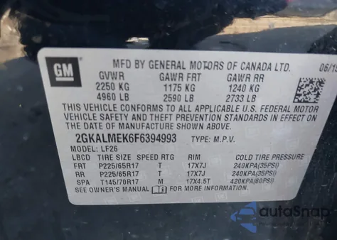 2015 GMC Terrain Sle-1 from USA, damaged, VIN 2GKALMEK6F6394993